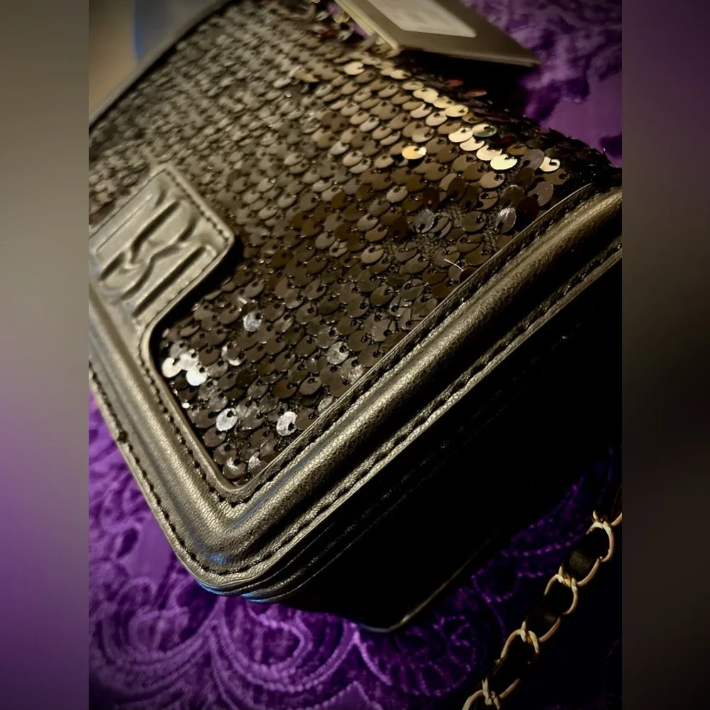 Badgley Mischka Black Sequins Cover Crossbody Bag Purse Wallet - Picture 8 of 13